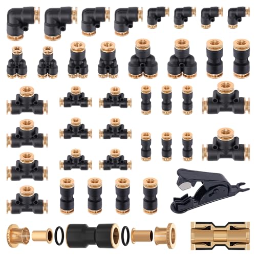 CheeMuii 39 PCS DOT Air Line Quick Connect Fittings 1/4" 3/8" 1/2" Push to Connect Fittings DOT Brass Air Hose Fittings Repair Kit for Semi Truck Air Line Kit or Industrial Air System - size: 39PCS