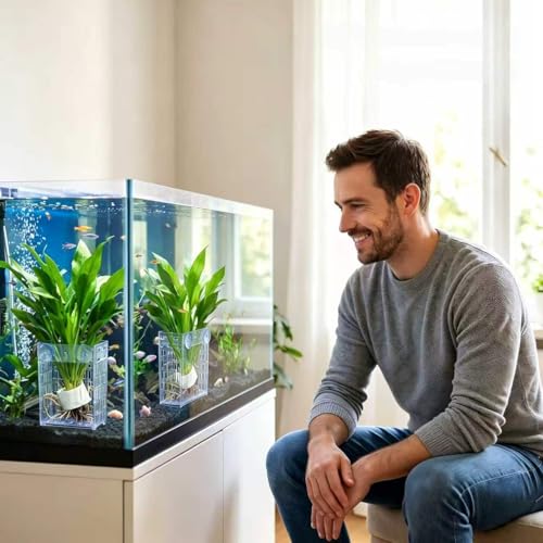 2 Pack Upgraded Aquarium Plant Holder, Adjustable Width and Height Hook Fish Tank Plant Holder with Suction Cup for Aquascape Decor (Transparent) - color: Transparent