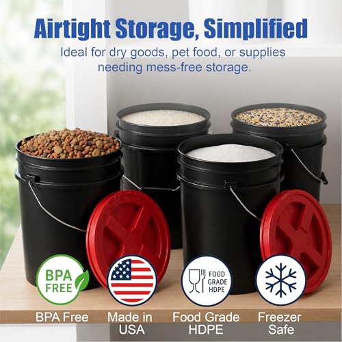 ePackageSupply 5 Gallon Bucket - Food Grade Bucket with Airtight Gamma Seal Screw-On Lid, BPA-Free, Heavy-Duty 90 Mil HDPE Plastic, Bulk Storage, Durable Container, Made in USA, Black/Red, 6 Packs - color: Black/Red, size: 6 Packs