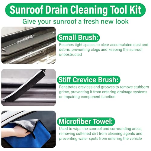 ecocstm Auto Sunroof Drain Cleaning Tool, 120 Inch Flexible Drain Brush, Sunroof Drain Cleaner with Pipe Cleaning Brush, Syringe Hose and Crevice Brush, Cleaning Tool for Drains, Sewers, Windshields - size: 120 Inch sets