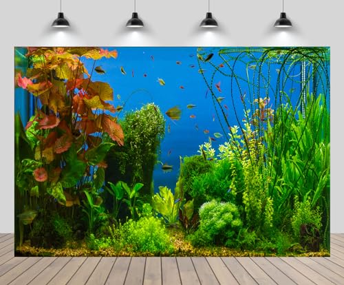 12x10ft Fish Tank Backdrop Aquarium Underwater Grass Leaves Aquatic Plant River Bed Lake Fish Background Diving Holiday Fishing Party Decoration Photo Props Wallpaper - size: 12x10FT
