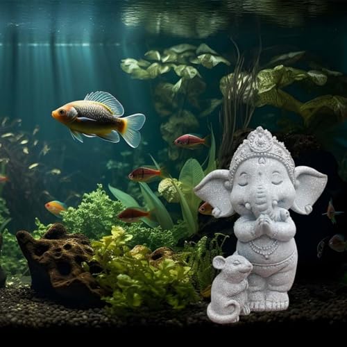 livelyfish Small Elephant Statue Sandstone Figurine Hindu Meditation Buddha Sculpture for Fish Tank Aquarium Decoration (E) - color: E