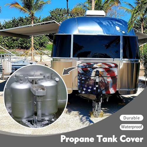 Colorful USA Flag Eagle RV Propane Tank Cover for Travel Trailer Replacement Cover for RV/Trailer/Camper Double 20lb Propane Tank Protector - color: Colorful USA Flag Eagle, size: Small-Double 20LB