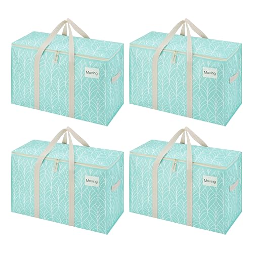 VENO 4 Pack Heavy Duty Moving Bags, Extra Large Storage Bags with Reinforced Handles & Strong Zippers, Foldable & Reusable Moving Box Alternative for Clothes & Dorm Storage - color: Evergreen, size: 4 Pack