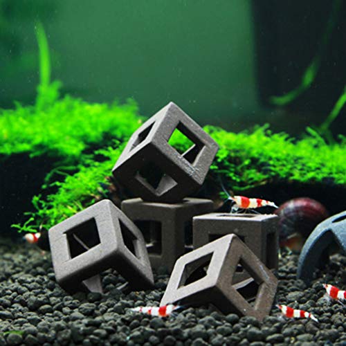 Aquarium Ceramic Shelter Shrimp Hideaway Breeding Cave Cubic Hideout Underwater Landscape Decorations Ornament for Betta,Lizards, Turtles,Reptiles 5Pcs