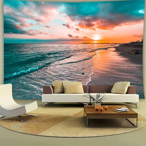 FENDROM Tropical Ocean Sunset Landscape Tapestry Wall Hanging,Sea Beach Gloden Sunshine Waves Tapestries Wall Blanket Wall Art for Dorm Living Room College Bedroom - color: Sunset, size: 59"L x 51"W