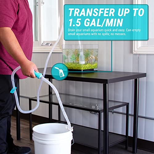 TERA PUMP - TRFTCLN-XL BPA-Free Gravel Cleaner Aquarium Water Changer with Clip, Suction Cup, Flow Managing Clip, Quick & Easy Assembly, Long 120 inch Nozzle Manual Water Pump, (20-50 Gallon Tank) - size: X-Large