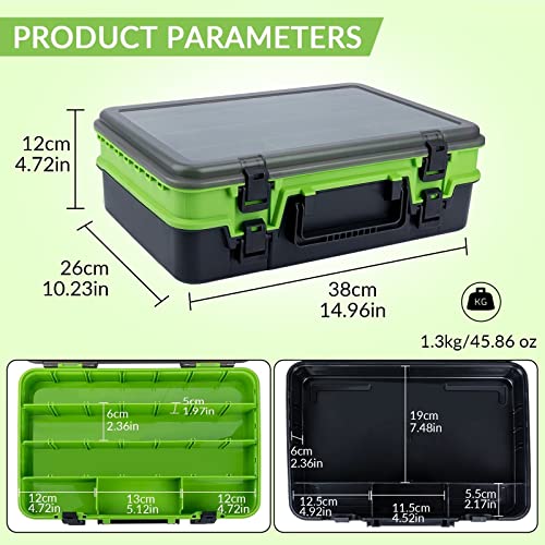 THKFISH Fishing Tackle Box Organizer Double Layer Tackle Storage Fishing Boxes Outdoor Box with Adjustable Dividers 14.96 * 10.23 * 4.5in Yellow - color: A-YELLOW-double sided tackle box