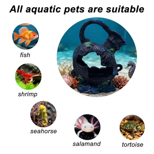 Aquarium Decoration - Fish Tank Cave Decoration Accessories Resin Classical Ceramic Jar Ornaments Betta Fish, Shrimp, Cichlid Rest, Entertainment, and Breeding Spacious Hide and Play Place