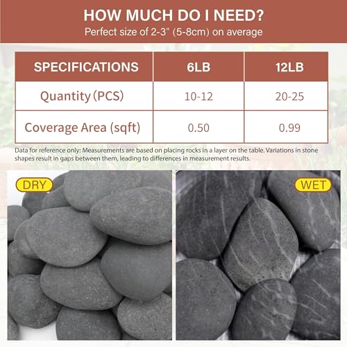 NUPICK 12lb Mexican Beach Pebbles, 2-3" Black River Rocks for Landscaping, Smooth Garden Rocks for Outdoor Paving, Natural Black Pebbles for Plants, Decorative Stones for Planters, Fish Tank,Fountain - color: Gray, size: 2-3", 12lb