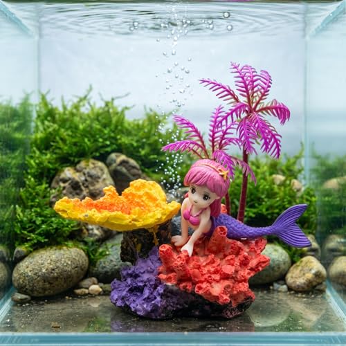 Aquarium Decor Fish Tank Decorations Resin Coral Ornament, Small Mermaid Aquarium Accessories Hideout for Betta Shrimp Goldfish, Artificial Reef Fish Tank Accessories Decorations - color: Mermaid Coral