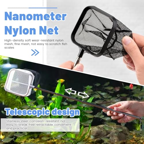 2 Pcs Fish Net for Fish Tank Long Handle, Fish Net Aquarium Small, Shrimp Net, Fine Mesh Aquarium Net Skimmer, Fish Tank Fishing Net, Fish Tank Nets Fine Mesh Tank for Aquarium Accessories