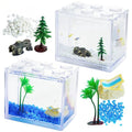 2 Pack Sea Monkey Fish Tank, Mini Betta Fish Tank Stackable Aquarium Tank Kit with Aquarium Gravel & Micro Landscape, 0.6 Gallon Acrylic Fish Bowl Tiny Shrimp Tank for Baby Fish Crab Moss Ball - color: Clear