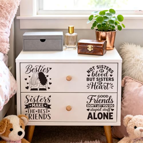 Peacoblue 18 Sheets Rub on Transfers for Crafts, Best Friends Quotes 3.6"x3.9" UV DTF Cup Wraps Waterproof Cold Transfers Stickers for Wood Glass Metal Cup Tumblers Mirrors Mugs Home Decor - style: Best Friends Quotes