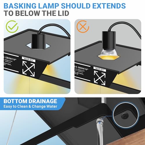 GOZILLA Turtle Tank Kit(Tank+Lamp+Filter), Upgrade PC Turtle Tank Starter Kit with Adjustable Lamp & Filter, Reptile Hideout Habitat with Lid for Small Reptiles.(15.75 × 7.9 × 9''/Black Kit) - color: Medium-Hideout-KIT
