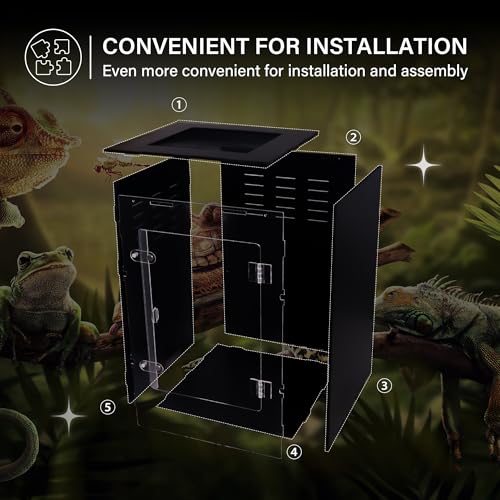 Reptile Enclosure for Crested Gecko – 12x12x18 Acrylic Reptile Tank for Gecko, Snake, and Lizard – PVC Terrarium for Small Pets - size: 12"12"18"
