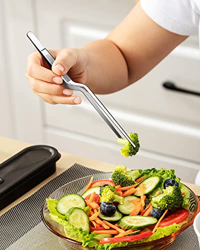 Fine Cooking Tweezers Set, Professional Stainless Steel Food Tongs, Kitchen Black Long Chef Tweezer for Cooking, Plating, Decorating and BBQ (SILVER, 10 inch) - color: Silver, size: 10 inch