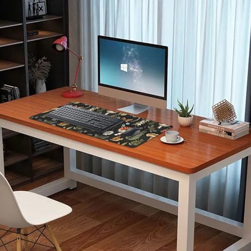 Plant Mushroom Desk Pad Mouse Pad,Large Black Aesthetic Mouse Mat with Stitched Edges,Non-Slip Rubber Base Mousepad for Office PC Keyboard Laptop and Home Work Desk Mat(27.5X11.8 in) - color: Mushroom