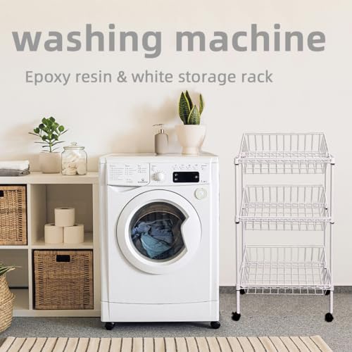 NSF white 3-layer storage rack, kitchen basket rack, vegetable tableware sorting, laundry room dirty clothes storage, detachable storage basket, multifunctional household epoxy resin - size: 3-White DIY basket