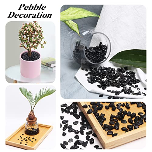 QICQDRAM Black Obsidian Tumbled Stone Chips 0.9 Lb/405g Natural Crystal Stone Decorative Pebbles for Home Decoration & Fish Turtle Tank, Vase Filler, Plants Decor - color: Obsidian