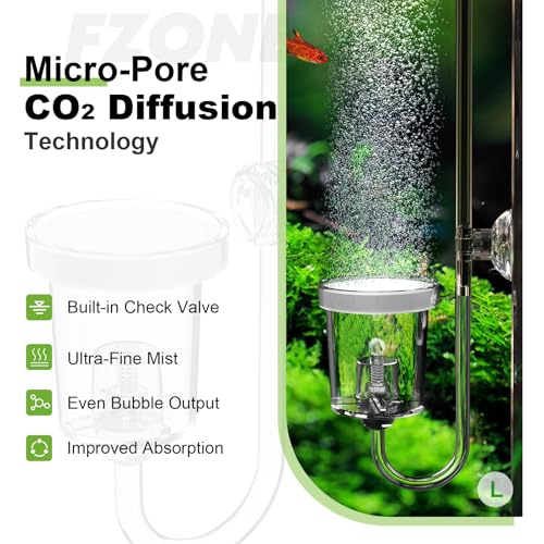 FZONE Acrylic Aquarium CO₂ Diffuser with Built-in Check Valve & Bubble Counter, Syringe & Suction Cup – Fine Bubble CO₂ Delivery for Planted Tanks (L-33mm) - size: L-33mm