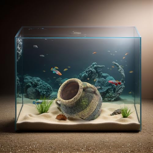 relaqcc Aquarium Decor Ruins Leaning Vase Hideaway Cave, Betta Fish Tank Accessories for Goldfish, Shrimp, Conch, Cichlid
