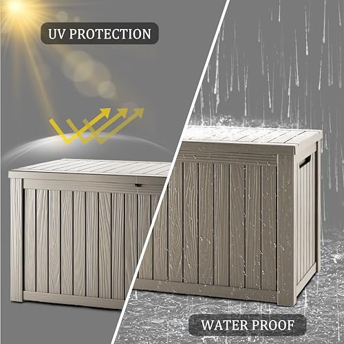 TARKARI 200 Gallon Outdoor Storage Box Waterproof, Resin Deck Boxes with Lockable Lid & UV-Resistant for Patio, Pool, Garden Furniture Cushions & Accessories, Coffee - color: Coffee, size: 200 GAL