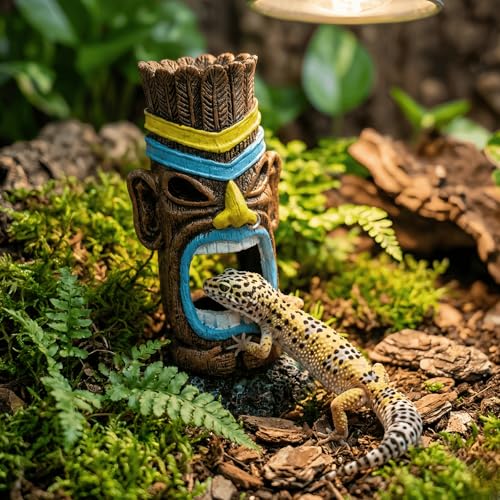 Small Aquarium Decor Cave Hideout, Smooth Resin Fish Tank Decorations with Tiki, Betta Hideout for Reptiles, Shrimp & Axolotl Tanks (2.8x2.8x4.9 Inch)