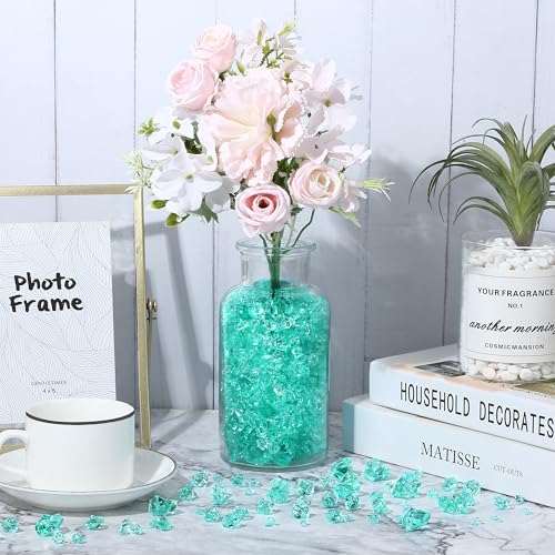 700 Pcs Fake Ice Diamonds 5 Sizes Acrylic Teal Plastic Rocks Fish Tank Accessories Crushed Gems Aquarium Gravels for DIY Craft Table Scatter Home Decor Vase Fillers for Wedding Centerpieces - color: Teal
