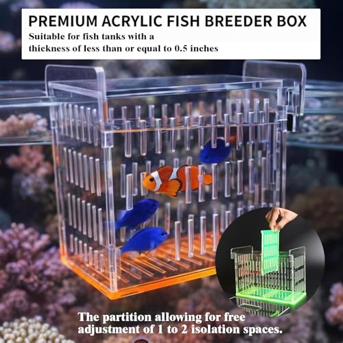 Acrylic Breeder Box for Fish Tank, Aquarium Isolation & Breeding Box with Extendable Long Handle Net for Baby Fish, Shrimp, Betta, Guppy - Acclimation Hatchery Incubator (Orange, 7.4x5.3x6.3 in) - color: Orange, size: 7.4x5.3x6.3in