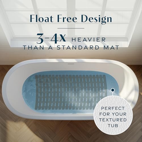 SlipX Solutions Weighted Non Slip Bath Mat for Textured Tub & Shower Surfaces, Patent Pending, Anti Slip Bathtub Safety Without Suction Cups, Doesn’t Float, Works on Tile & Stone 31” x 15”, Tan - color: Tan