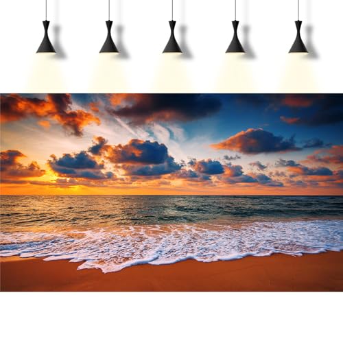 Sunset Seashore Aquarium Background Cloudscape Over the Sea Fish Tank Background Sunrise Seacoast Beach Reptile Tank Backgrounds Sea Waves Ocean Beach Tropical Island Reptile Tank Backgrounds 24x12in - color: Dark Orange, size: 24(W)x12(H)inches/ 60(W)*30