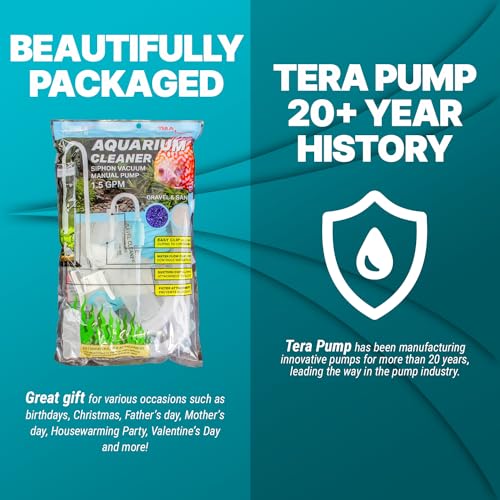 TERA PUMP Aquarium Gravel Cleaner for 10-20 Gallon Tanks - BPA-Free, Siphon with Flow Controller, Extendable No-Spill System for Freshwater and Saltwater