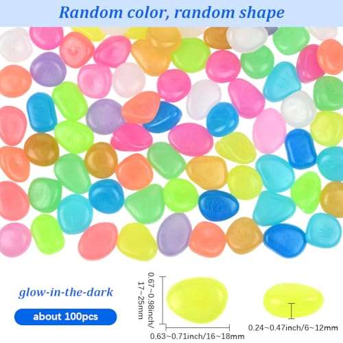 1 Box 100Pcs Multicolor Glow Rocks Fish Tank Decor Glowing Resin Pebbles Luminous Aquarium Gravel Stones Garden Decor Accessories for Driveway Walkway Outdoor Pot Bonsai Landscaping Display - color: Mixed Color