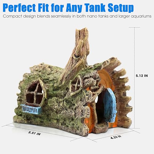 Aquarium Resin Decorations, Tree House Ornament-Tire Scene, Aquarium Decor for Glofish, Betta Accessories, Turtle Hideouts, Aquarium Plants, Ornaments & Fish Tank Accessories (Tree house) - color: Tree House