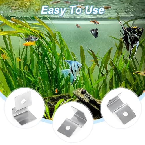 4 Pcs Aquarium Lid Clips, 8mm Aquarium Cover Support Clamps, Aquarium Cover Holder Lid, Stainless Steel Aquarium Tank Cover Clamps Set, Silver Tone