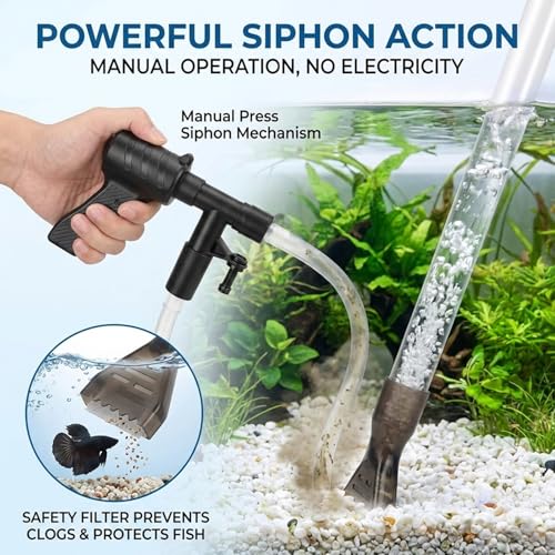 Aquarium Gravel Cleaner, Manual Air-Press Fish Tank Vacuum with Extension Tubes & Clamp, Multifunctional Siphon Cleaner for Sand Washing, Debris Removal