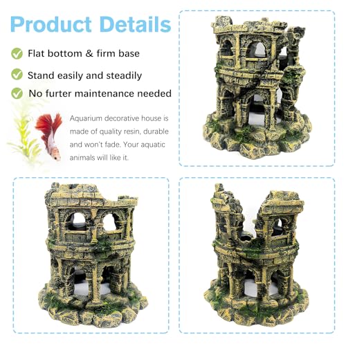 Hamiledyi Aquarium Antique Roman Column Ruins European Castle Stone Cave Decorations Fish Tank Artificial Resin Ornaments Large Landscaping for Betta Hide Play - style: Antique Roman Column Ruins
