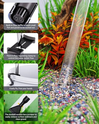 SEAOURA Aquarium Siphon Pump Gravel Cleaner, Fish Tank Vacuum Gravels Cleaning Kit, Manual Water Changer with Air Push Button, Aquariums Sand Clean Set, Hose for Suck Manure Wash Sand - color: Silver gray + Navy blue