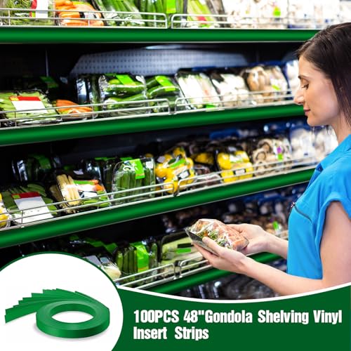 Frienda 100 Pcs Decorative Gondola Shelving Vinyl Insert Strips Pre Cut 48" x 1.25" C Channel Decorative Shelf Insert Strips for Retail Store Supermarkets Grocery Gondola Decoration (Green) - color: Green