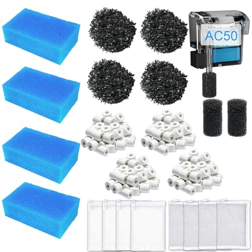 4-Set Complete 3-Stage Filter Media Kit Replacement for Fluval AC50/Aquaclear 50 Power Filter – Includes Foam, Biomax & Carbon for Freshwater & Saltwater Aquariums & Fish Tanks - size: For AC50