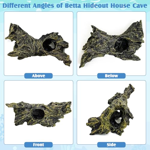 kathson Resin Hollow Tree Trunk Fish Tank Decoration Aquarium Ornament Betta Hideout House Cave for Small Fish Sleep Rest Hide Play Breed 2PCS