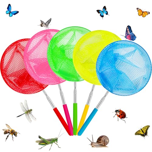 TSYAN Telescopic Butterfly Fishing Nets for Kids Catching Insect Net Outdoor Tools for Catching Bugs Fish Insect Ladybird, Extendable 34" Inches and Anti Slip Grip - color: 5 Pack-2