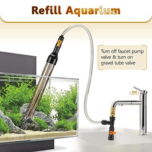 hygger Bucket-Free Aquarium Water Change Kit Metal Faucet Connector Fish Tank Vacuum Siphon Gravel Cleaner with Long Hose 25FT Drain & Fill - size: 25 Foot(Pack of 1)