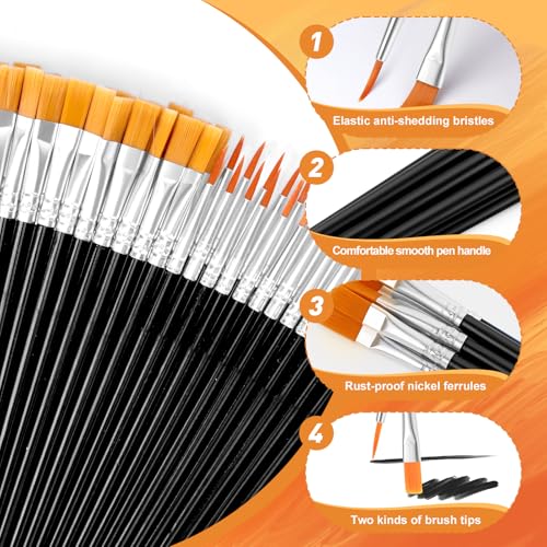 AROIC Small Paint Brushes Bulk,80 Pcs Black Nylon Hair Paint Brushes for Kids Flat Tip Round Acrylic Paint Brush Sets,Acrylic Paint Brush for Classroom Oil Watercolor Face Painting Touch Up - color: Black, size: 0.7 cm