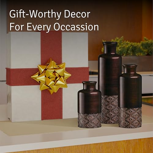 Creative Scents Dublin Brown Vases - Set of 3 Vases - Table Centerpieces for Dining Room, Kitchen Décor, Home Decor for Your Living Room, Dining Room, Bedroom, Office, Entry Table or Shelf Decor - color: Brown