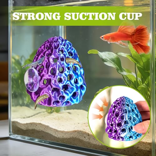 Shrimp Dome Hide, Shrimp Hides for Aquarium, Betta Fish Hideout with Suction Cup, Betta Habitat Tank Ornament Accessories, Aquarium Decor for Small Fish Guppy Hiding Resting (Blue Red) - color: Blue Red Gradient