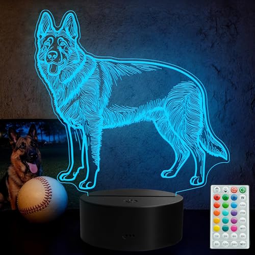 German Shepherd Night Light, German Shepherd Gifts, 3D Illusion Lamp with Remote Control, 16 RGB Colors, 4 Flashing Modes, Timer, Dimmable, Kids Room Dog Decoration for Holiday Birthday Christmas - color: Color 8