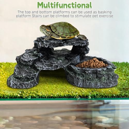 PINVNBY Reptile Hide Resin Turtles Dock for Aquarium (Size: 7.1 x 4.7 x 2.7 inches), Turtle Basking Platform for Small Size Snake Crested Gecko Lizard Frogs Newts