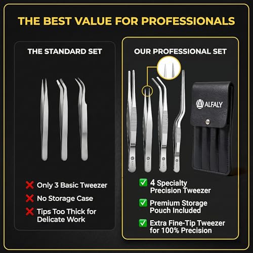 4pcs Garden Tweezers Set - 6.3" Long Plant Tweezers for Succulent, Bonsai & Cactus Gardening - Stainless Steel Multi Purpose Seed Tweezer Tools For Kitchen, Crafts, Aquarium, Reptile